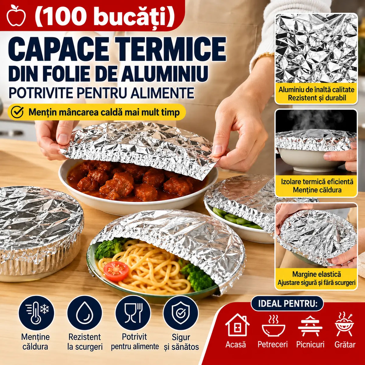 💥💥【100 de bucăți】149 RON ⏰ Huse termoizolante din folie de aluminiu