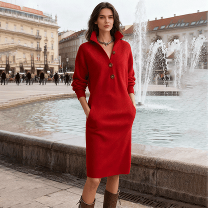 🔥【Zľava 50 % na obmedzený čas】【S-3XL】Nové európske a americké pletené šaty 2025, s golierom