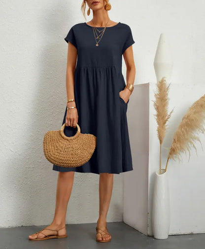 💃【S-5XL】Rochie de vară pentru femei, mărimi mari, stil casual office, croială în linie A, cu decolteu rotund