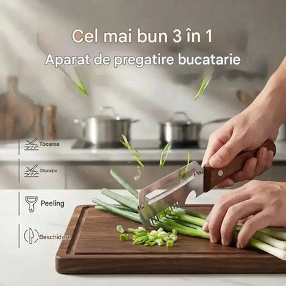 ✅【1+1 GRATIS】2 buc. 129 RON 🧅🔪 Curățător de legume multifuncțional „3 în 1”: curățare, feliere și deschidere sticle! 🔥