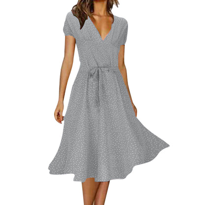 🌈👗 Reducere 50%🔥【40-100kg】Rochie cu mânecă scurtă, decolteu în V și model floral cu buline, mărimi mari