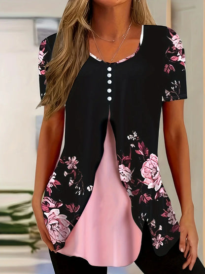 🌼🌸Tricou nou cu imprimeu și nasturi