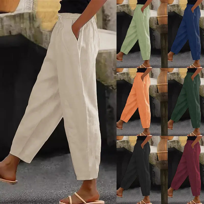 😍💕Reducere de 48%💕【40-120kg】Pantaloni casual din bumbac și in pentru femei ✅️Ramburs la livrare