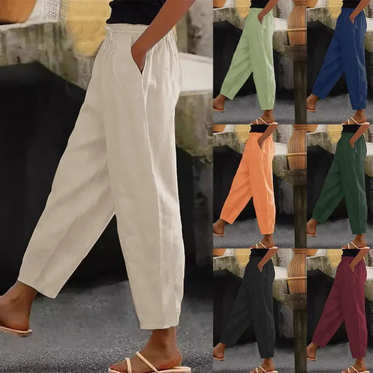 😍💕Reducere de 48%💕【40-120kg】Pantaloni casual din bumbac și in pentru femei ✅️Ramburs la livrare