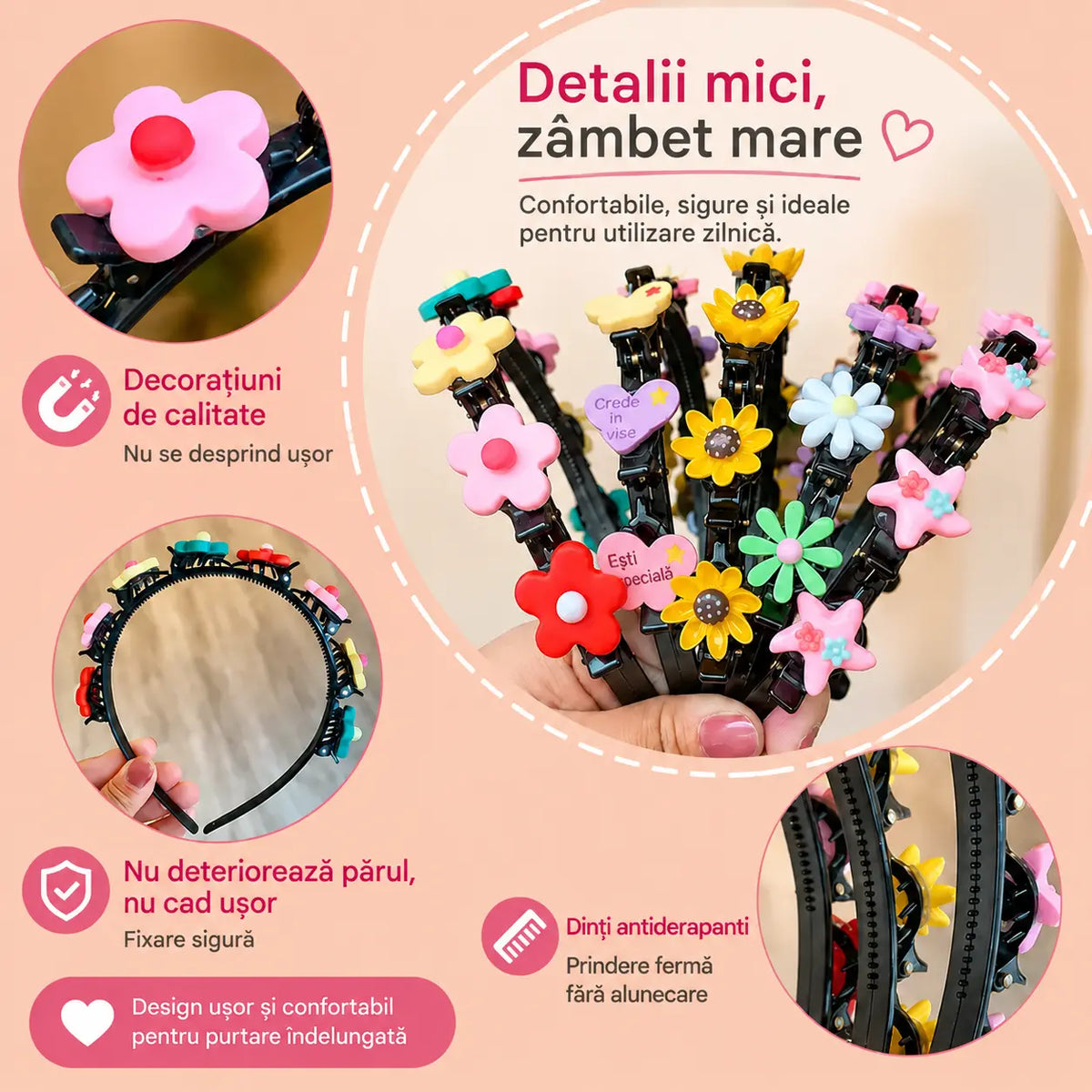 👑【5 bucăți】Agrafe de păr, accesorii și panglici împletite pentru fete