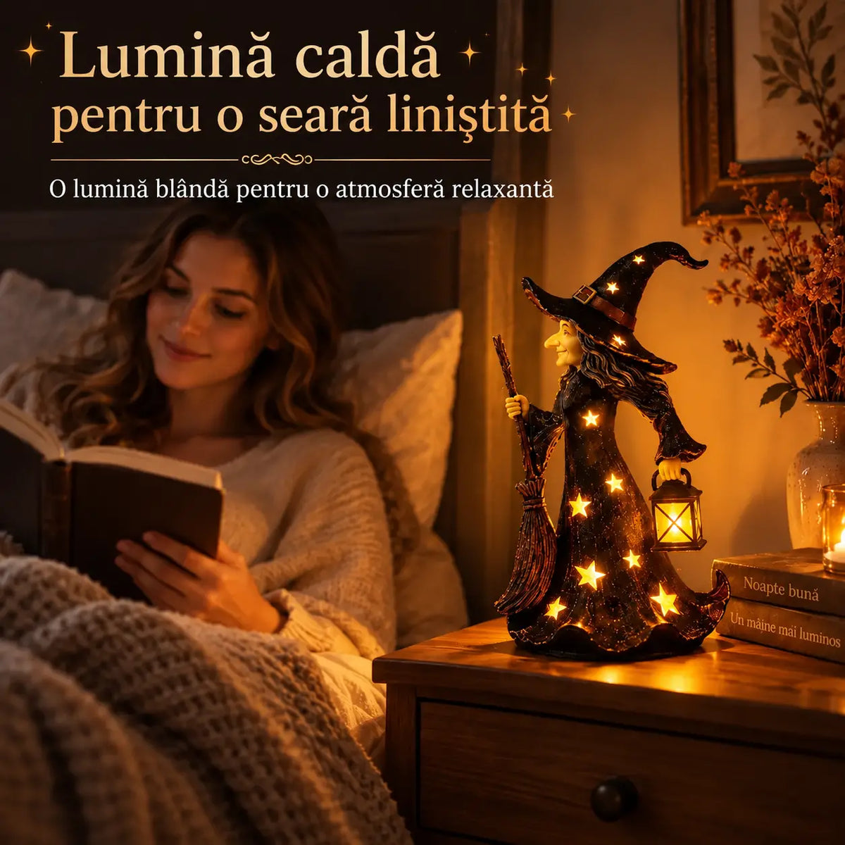 🧙✨ Decorațiune pentru lampă de noapte cu vrăjitoare și stele