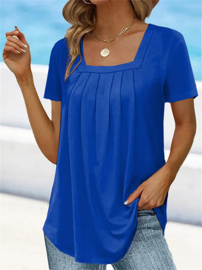 👚【40-120kg】Tricou de damă supradimensionat cu guler pătrat, mărime mare, mânecă scurtă