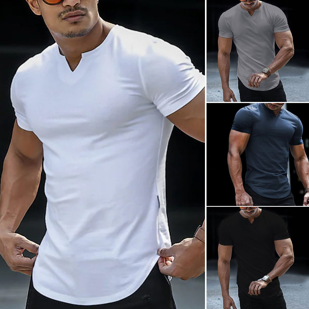 Ofertă specială de vară🔥Tricou bărbătesc din bumbac, cu decolteu în V, culoare uni ✅Respirabil și confortabil ✅Disponibil în mai multe culori