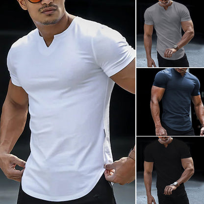 Ofertă specială de vară🔥Tricou bărbătesc din bumbac, cu decolteu în V, culoare uni ✅Respirabil și confortabil ✅Disponibil în mai multe culori