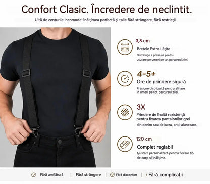 Bretele Reglabile pentru Bărbați în Formă de X, Cu Clipsuri Metalice Puternice, Stil Clasic și Elastic pentru Pantaloni