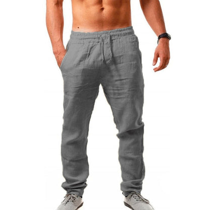 💥Pantaloni de trening casual din bumbac și in pentru bărbați, mărime mare, croială lejeră