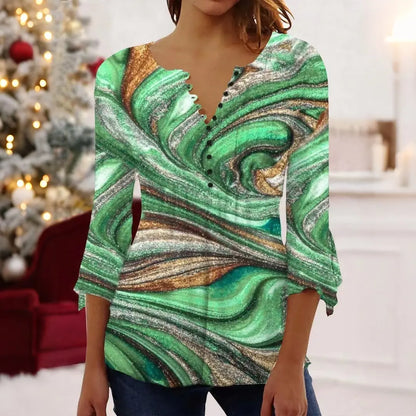 🎁 Tricou la modă pentru femei cu imprimeu și decolteu în V