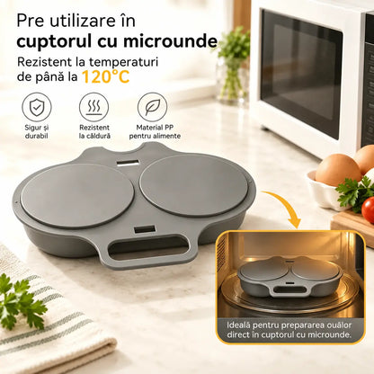 🎁 2 bucăți doar 129 lei 💥 Vas pentru gătit ouă la microunde: design cu două compartimente, antiaderent și ușor de curățat 🏠