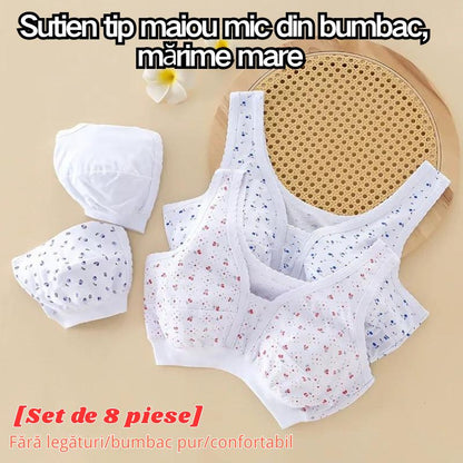 [Set de 4 piese] Set de lenjerie intimă format din 8 piese, stil vestă mică din bumbac, pentru femei de vârstă mijlocie și în vârstă, mărimi mari