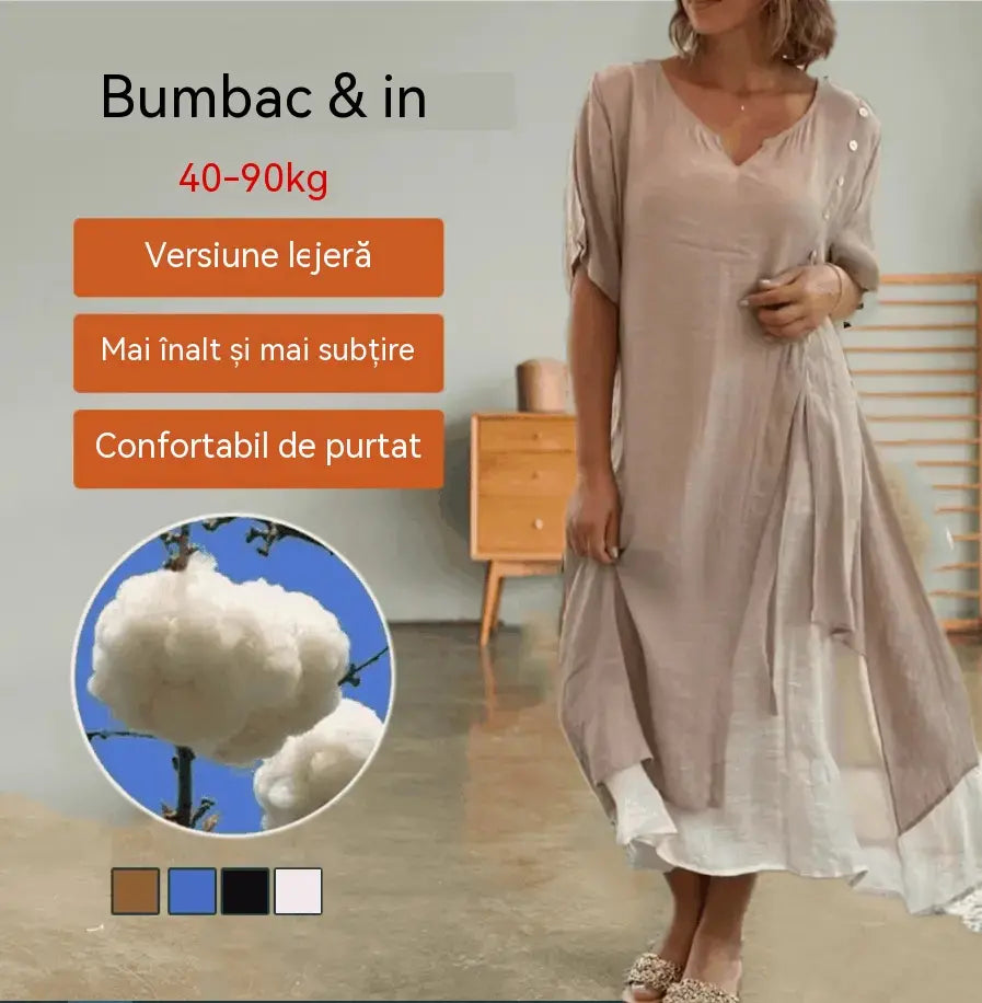 🎁【S-4XL】Rochie de lenjerie intimă din bumbac, la modă, cu decolteu în V, falsă, din două piese, neregulată, din două piese