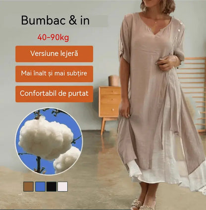 🎁【S-4XL】Rochie de lenjerie intimă din bumbac, la modă, cu decolteu în V, falsă, din două piese, neregulată, din două piese