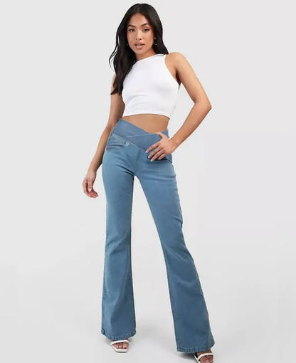 👖 50% reducere🔥 [40-110kg] Blugi crossover cu talie înaltă, la modă ✅Plată la livrare