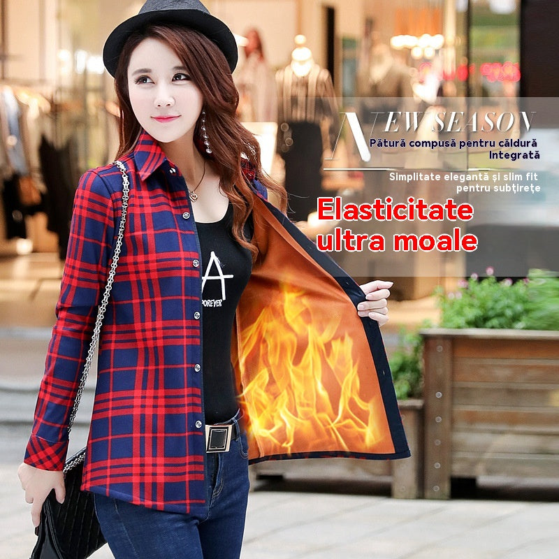 【Cumpără unul, primești unul gratuit】Cămașă de iarnă din fleece gros în carouri pentru femei, la modă și subțire, elasticitate ridicată