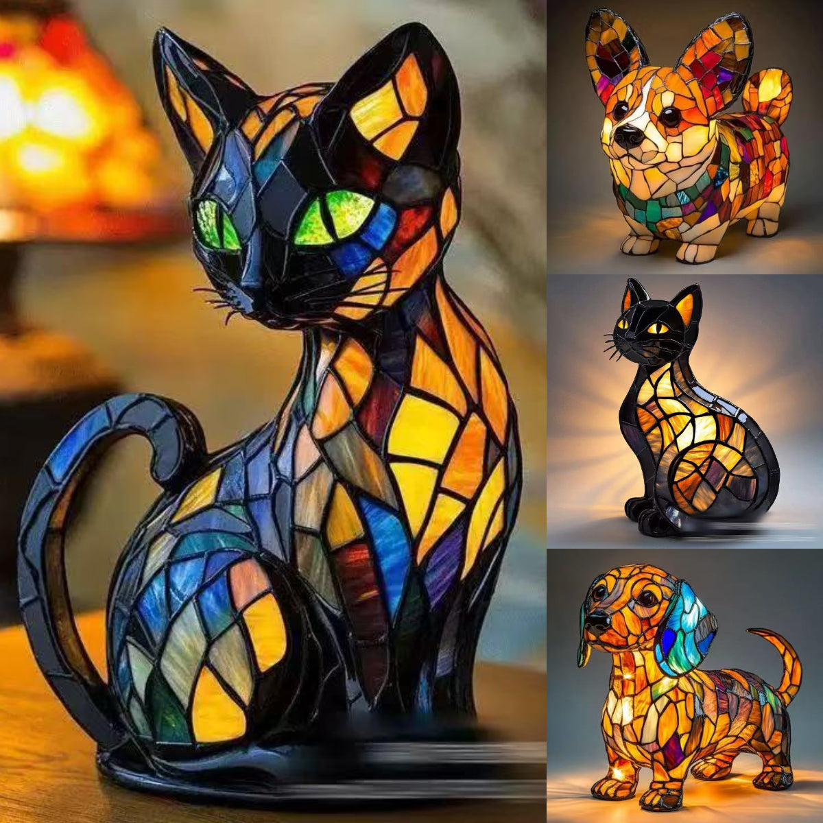 ✨✨Adornos de resina, luz nocturna LED, figura de arte animal, decoración creativa para oficina y hogar, interruptor con puerto USB