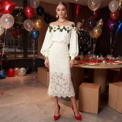 Celebrity styl haftowany ścieg satynowy bluzka kobiety 2025