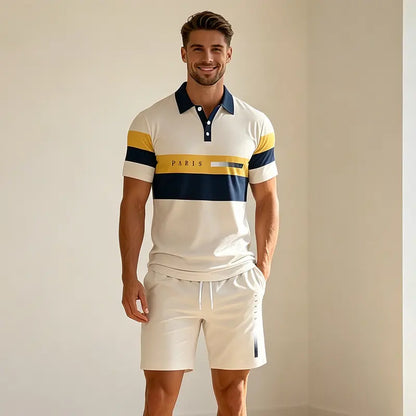 ✨Colecția Vară 2026✨ Set Tricou Polo și Pantaloni scurți pentru bărbați 🏝️ Imprimeu digital 3D modern!