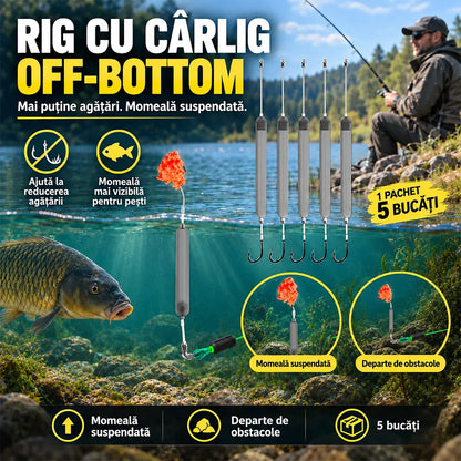 🎣 Rig Anti-Agățare Off-Bottom pentru Pescuit (Pachet 2 Pungi – 10 Bucăți Total) – Momeală Suspendată, Cârlige Iseama cu Spin (Mărimi 4# + 8#)!