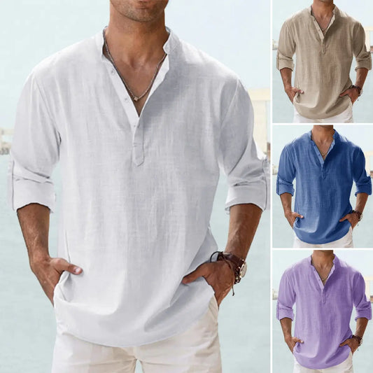 👔Reducere -50%🔥【S-5XL】Cămașă bărbătească nouă, din amestec de bumbac și in, lejeră și respirabilă.