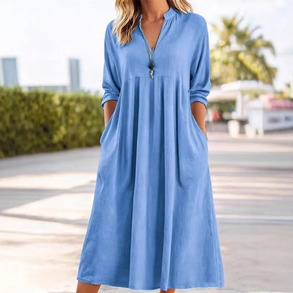 💃50% reducere🔥【40-100kg】Rochie retro nouă la modă, cu decolteu în V, confecționată din bumbac și in