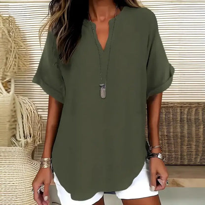 🔥😍Tricou nou și modern pentru femei, cu mânecă scurtă și imprimeu în formă de V【40-120kg】