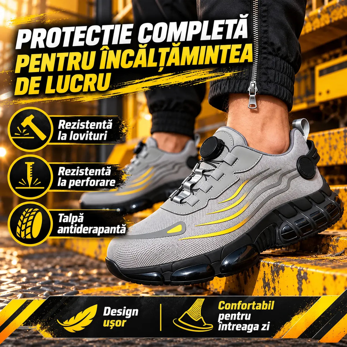 💥 Puțin mai scumpi, dar de calitate foarte bună! Pantofi de protecție rezistenți la impact și perforare, cu elemente de protecție din oțel, confortabili și antiderapanți