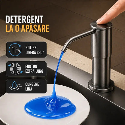 Dispenser Încorporabil de Săpun și Detergent pentru Chiuvetă Bucătărie, Din Oțel Inoxidabil Premium, Cu Tub Extensibil Direct în Sticlă și Bilă de Gravitație 304, Pompare Rapidă