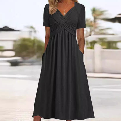 ✨【40-120kg】Rochie nouă din bumbac, mărime plus, stil casual, lungime medie