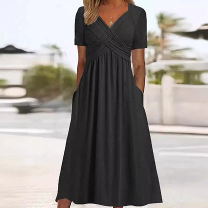 ✨【40-120kg】Rochie nouă din bumbac, mărime plus, stil casual, lungime medie