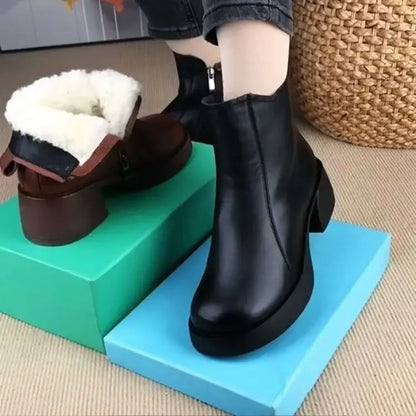 🌈50%OFF 🌺Oferta speciala pe timp limitat  [SIZE:35-40] Iarna 2024, stil nou, retro, cu toc gros, cizme Martin, cizme din piele pentru femei, impermeabile, plus pantofi din bumbac cald de catifea