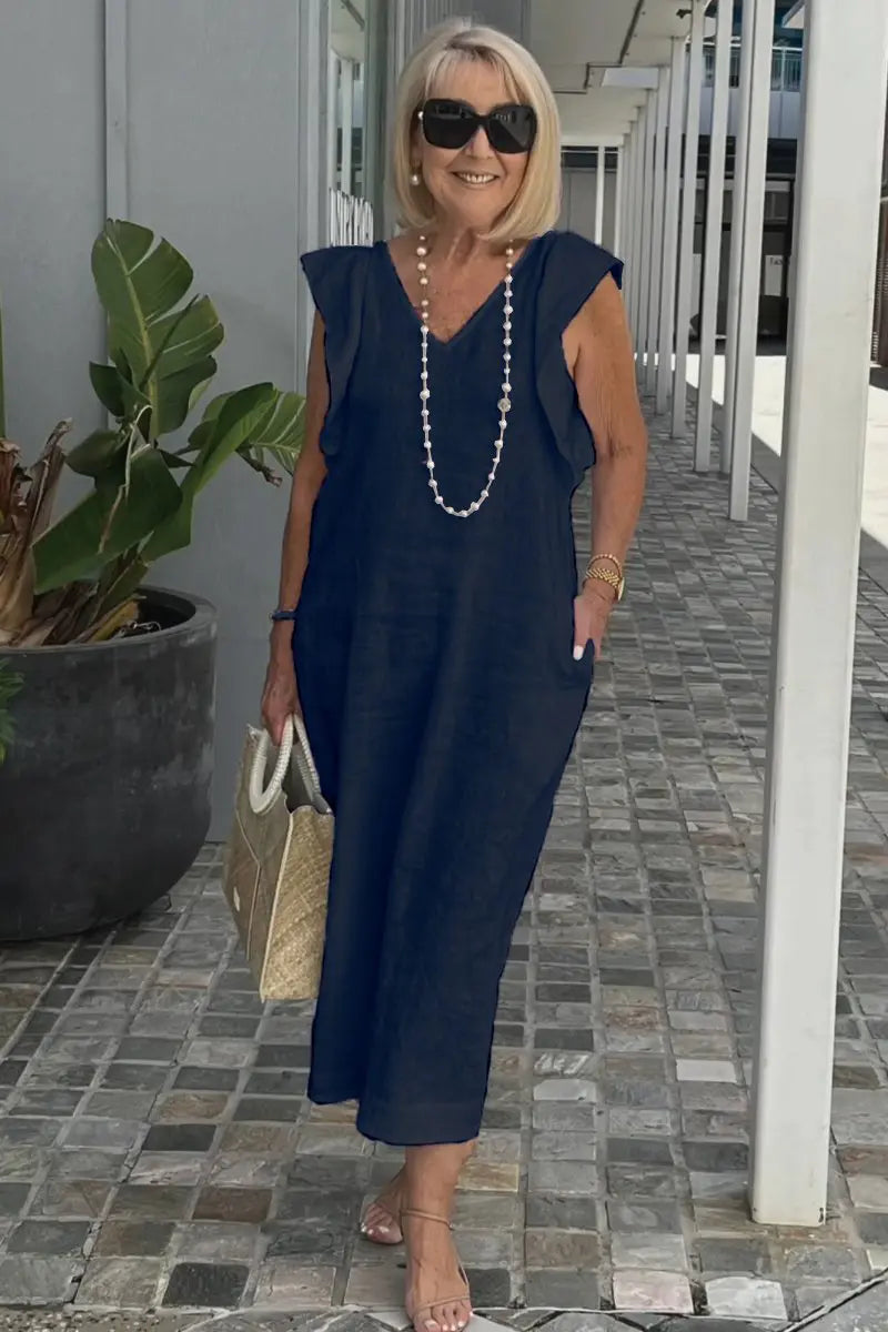 🌟👗Fustă nouă de vară pentru femei, cu mânecă zburătoare, din bumbac și in