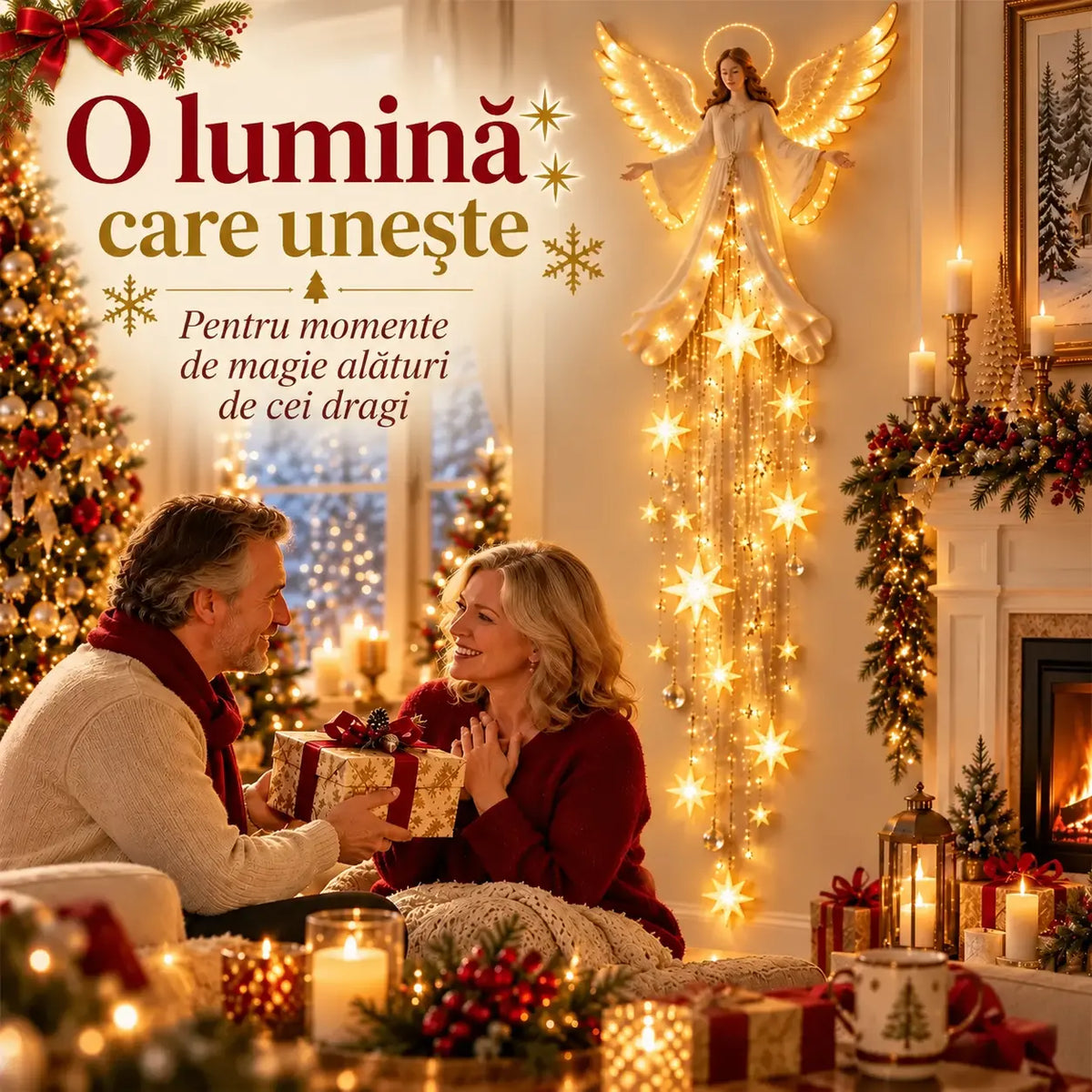 🎄💡 Aplică de perete „Binecuvântarea Îngerilor – Starfall” – decorațiune de Crăciun