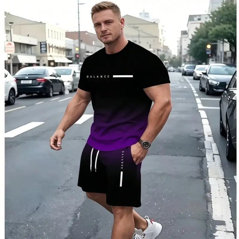 ✨Reducere 50%✨【S-6XL】Set sport de vară pentru bărbați, format din 2 piese - tricou și pantaloni scurți confortabili cu mânecă scurtă, pentru purtare zilnică și acasă