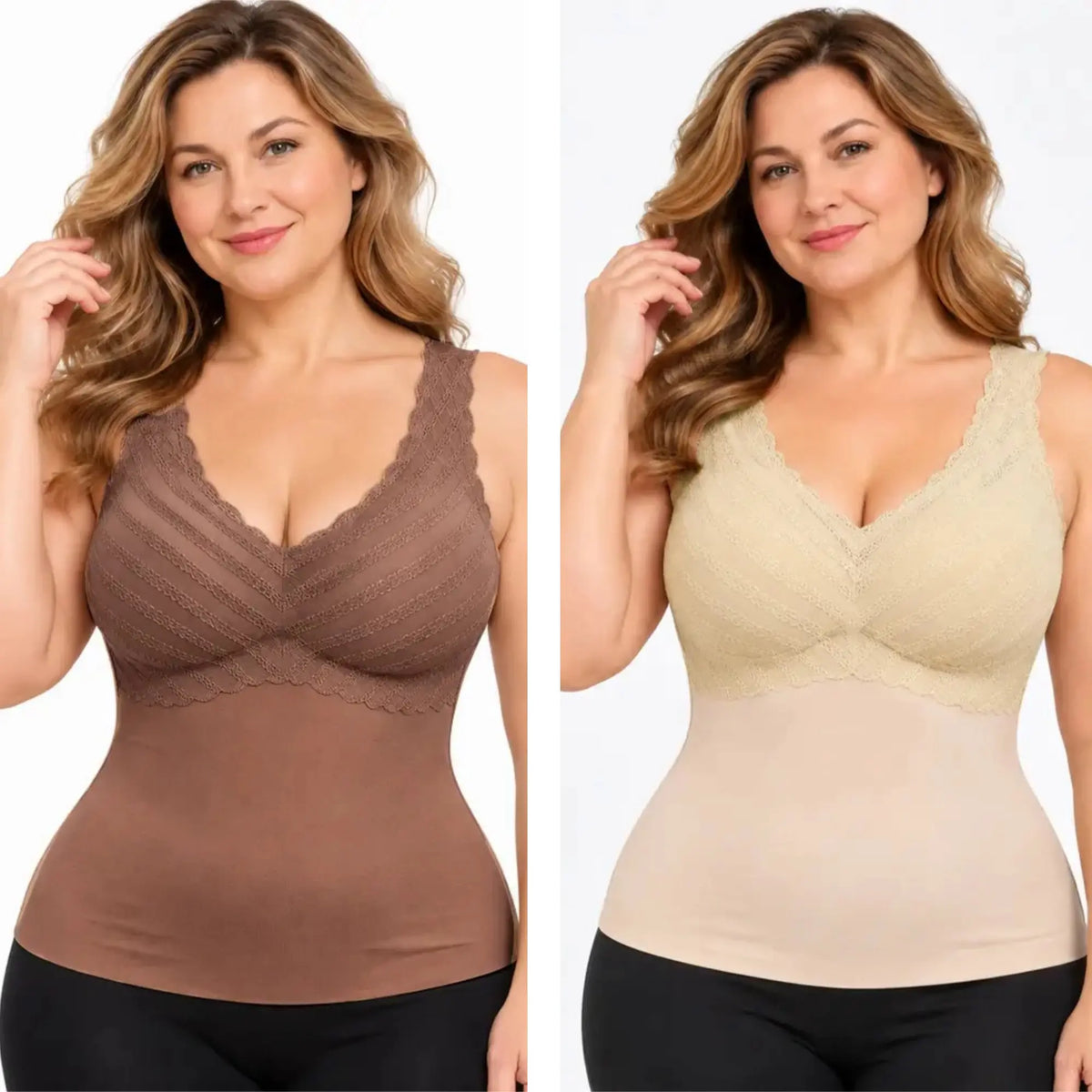 ✨【2 bucăți la doar 139 lei】Maiou modelator de damă cu bretele și sutien încorporat, disponibil și în mărimi mari, netezește zona abdomenului și este confortabil de purtat🥰