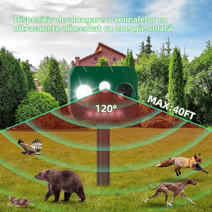 🔥Repelent de păsări cu ultrasunete, alimentat cu energie solară, pentru exterior, cu claxoane duble + lumini intermitente