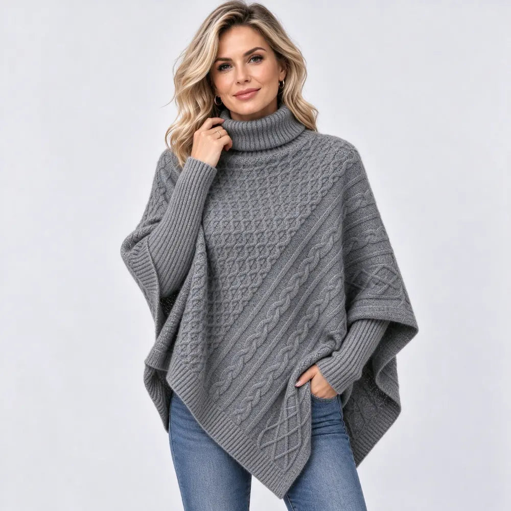 🎀 Pulover cu guler înalt și model torsadă pentru toamnă/iarnă – croială lejeră, tricotaj gros