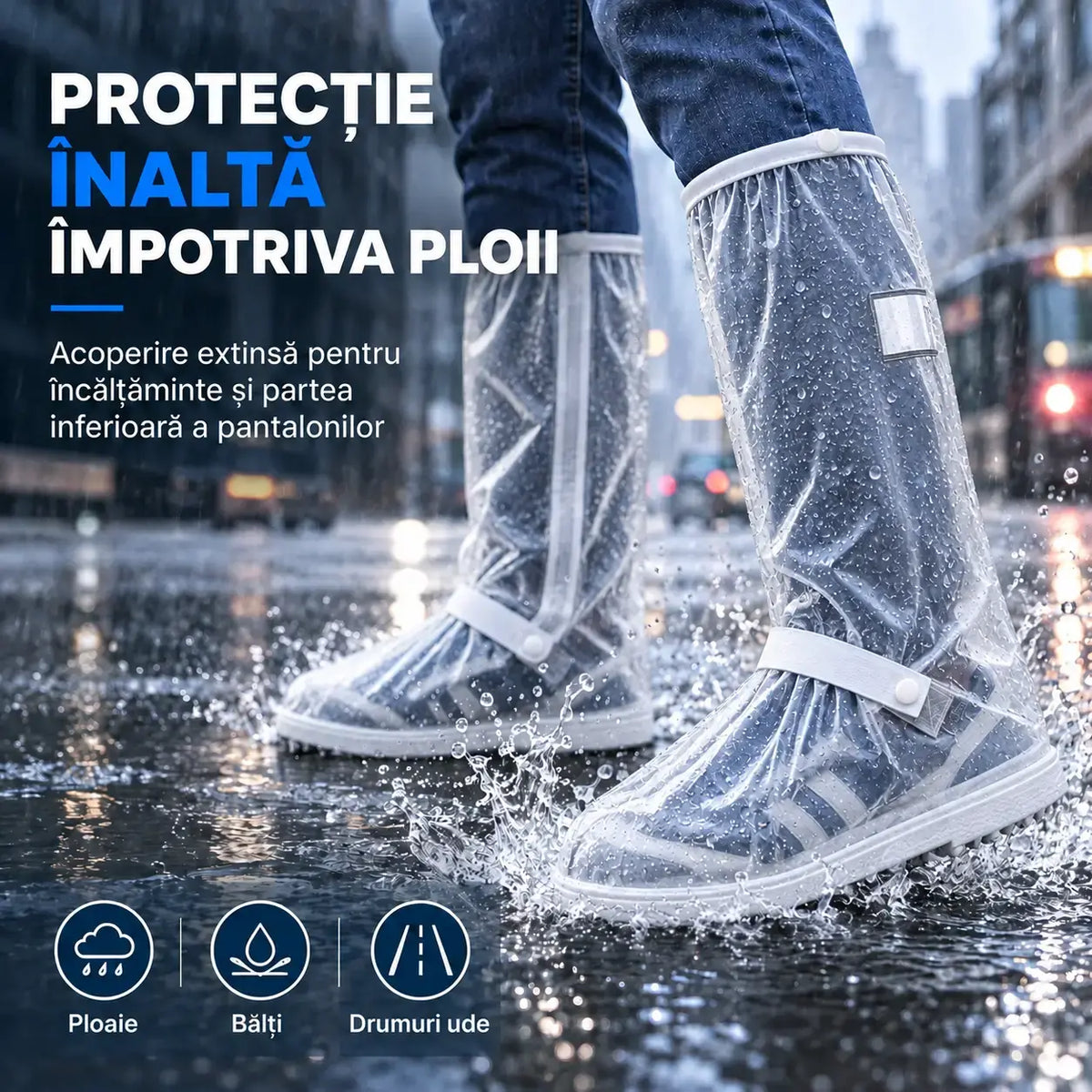☔【1 pereche】Protecție Supremă împotriva Ploii! Huse Înalte Impermeabile pentru Încălțăminte (Inălțime 40 cm)! Talpă Anti-Alunecare Grosă · PVC Rezistent · Disponibil pe Negru și Transparent!