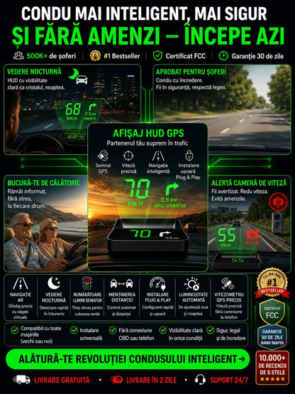 【Navigație GPS auto cu avertizare pentru evitarea obstacolelor】Vitezometru și turometru GPS de ultimă generație, cu afișaj HUD
