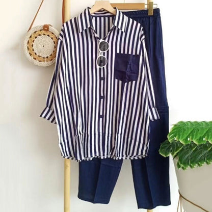 🌸 Set casual elegant cu cămașă în dungi și design modern