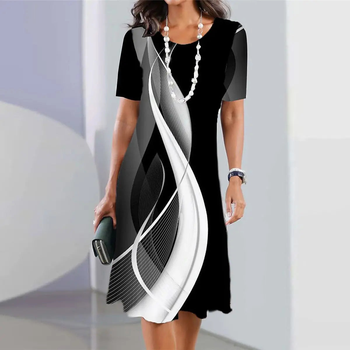 👗【40-120kg】Rochie nouă de damă cu guler rotund și imprimeu✅️Ramburs la livrare