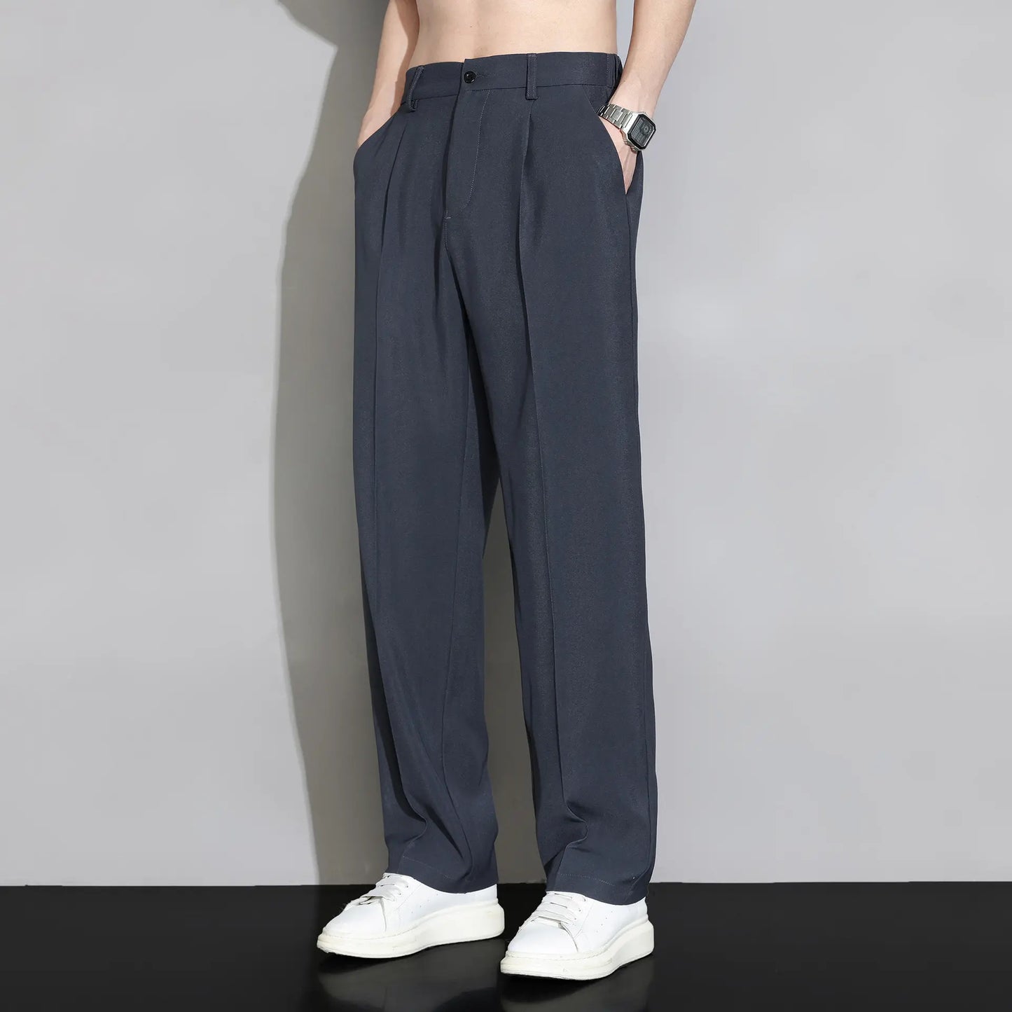 🆒👖 50% reducere🔥【4-120kg】Pantaloni largi de vară pentru bărbați, din mătase glacială, cu uscare rapidă, pantaloni lejeri, drepți și casual