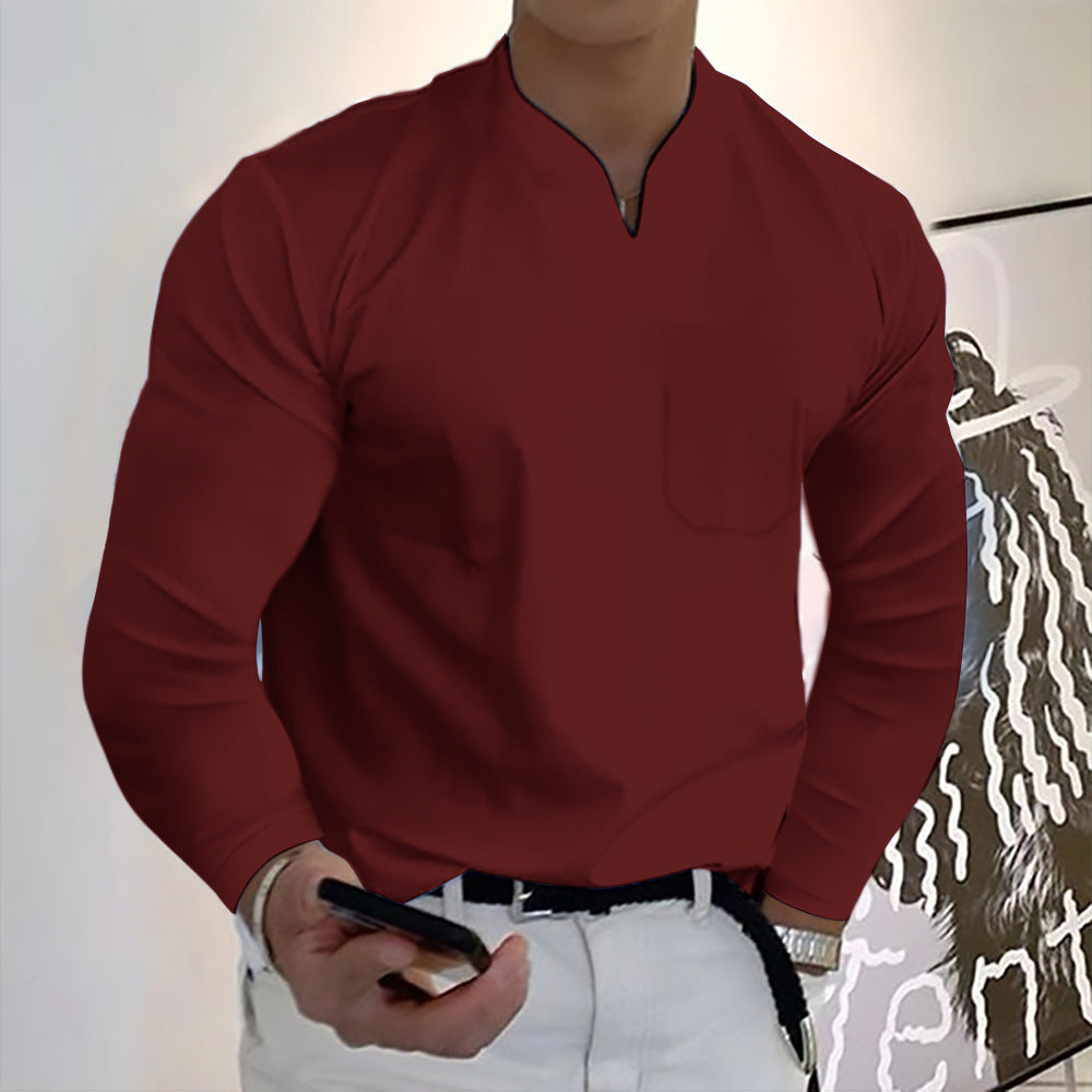 👔🔥Tricou sport bărbătesc din bumbac cu mânecă lungă și decolteu în V