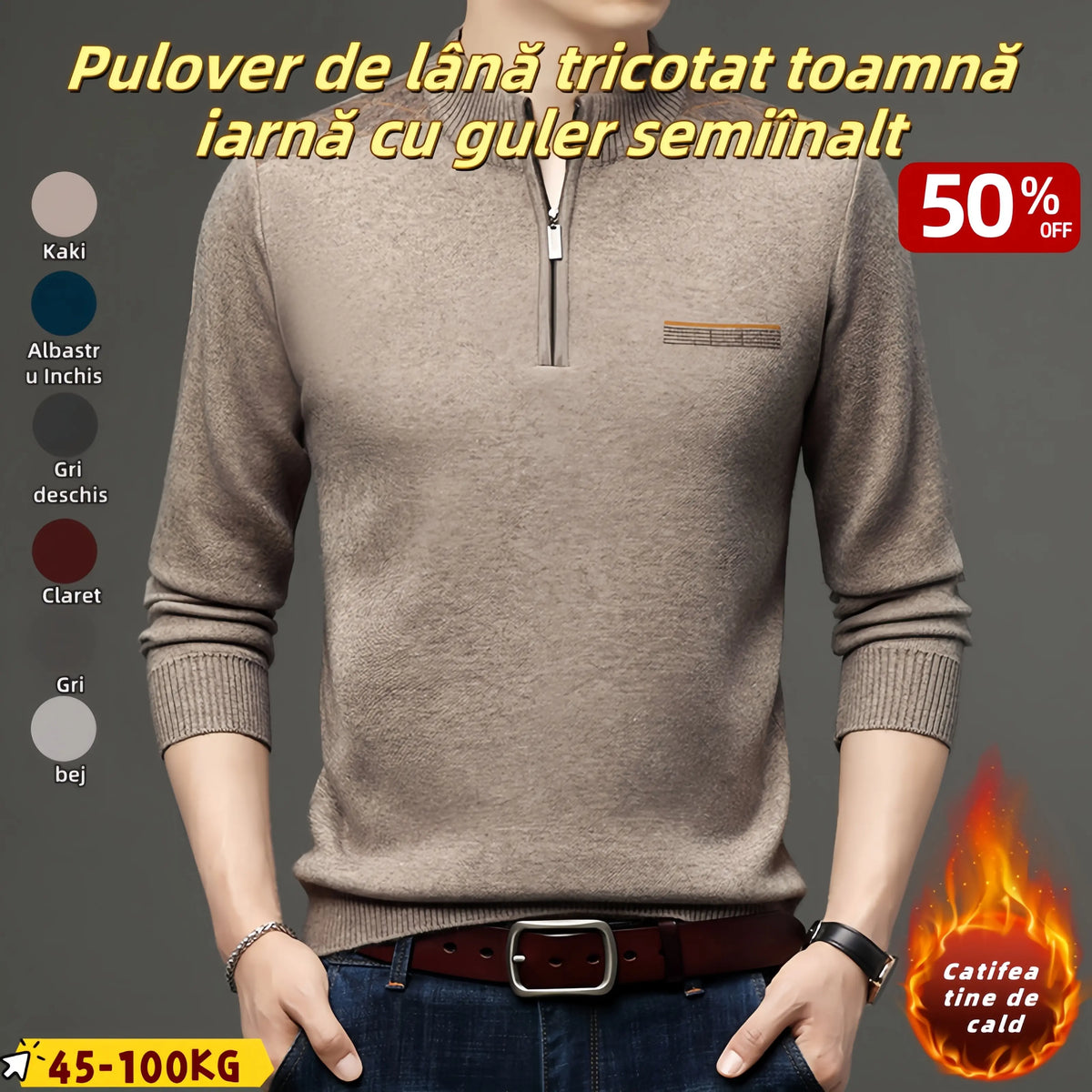 🔥🌟【M-4XL】Pulover tricotat din lână pentru bărbați, cu guler ridicat – colecția toamnă/iarnă