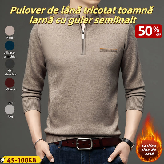 🔥🌟【M-4XL】Pulover tricotat din lână pentru bărbați, cu guler ridicat – colecția toamnă/iarnă