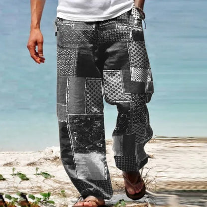 🔥👖【S-6XL】Pantaloni bărbătești cu croi larg din bumbac și in, mărimi mari, în stil boem casual