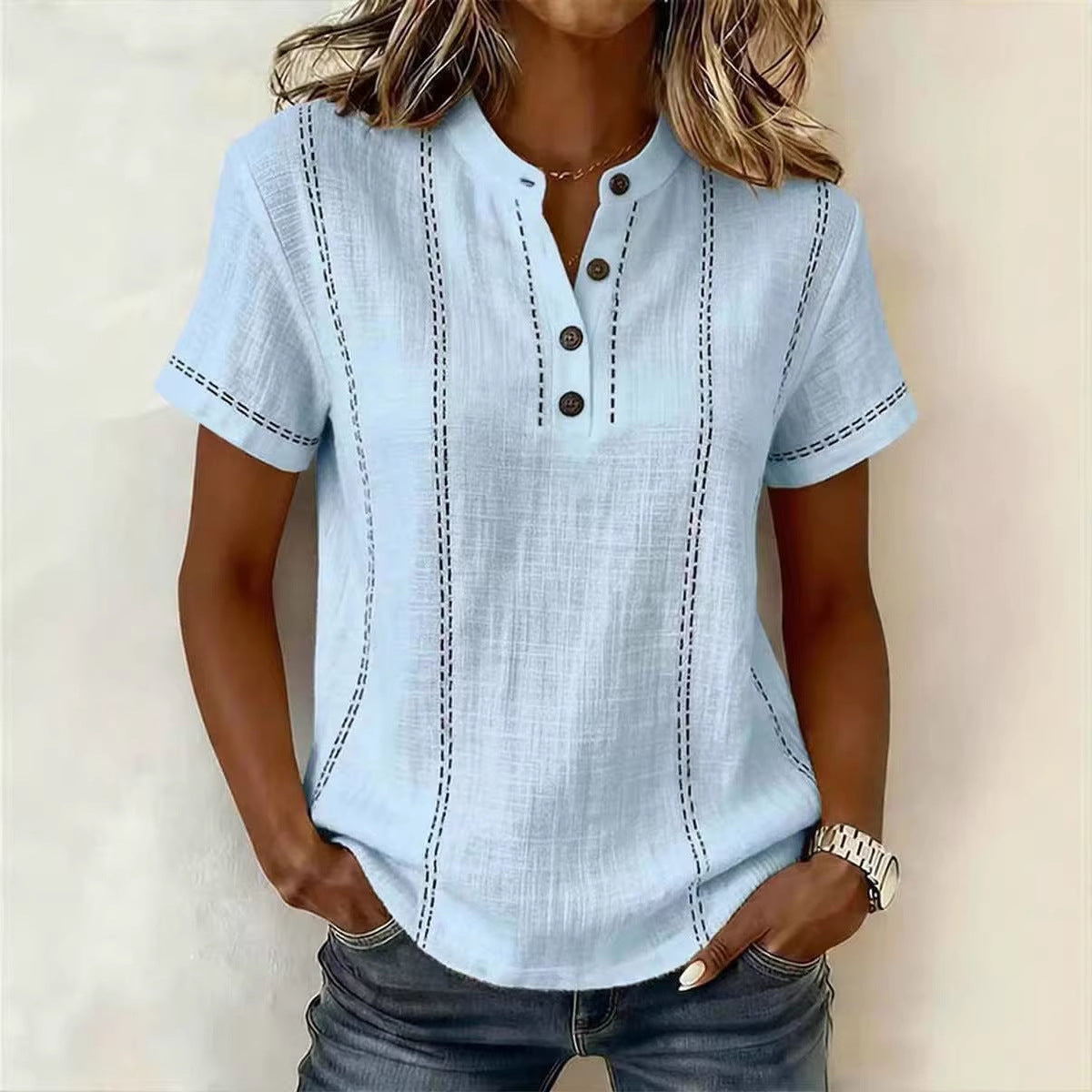 ⏳Ofertă limitată!⏰【40-100 kg】Tricou nou pentru femei, casual, cu mânecă scurtă, din bumbac și in